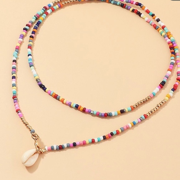 Rainbow Beaded Seashell Gold chain Necklace - Picture 2 of 8